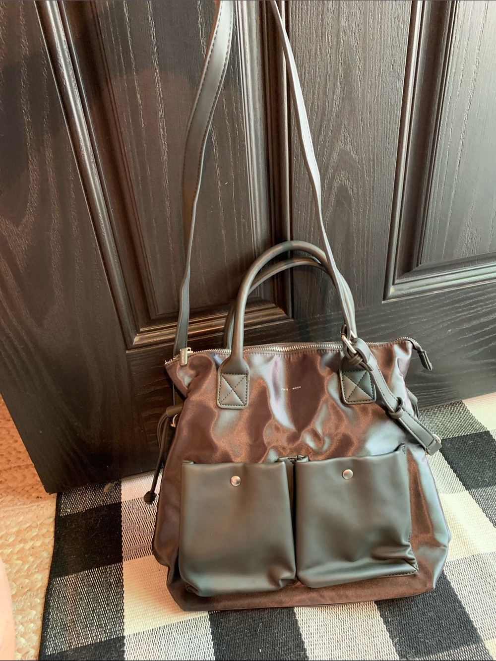 Like New Pixie Mood Avery Grey Satin Satchel w Front Pocket and Crossbody Strap